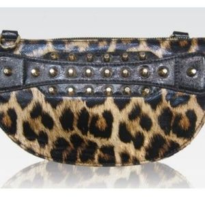 Galian Leopard Print Studded Crossbody Clutch